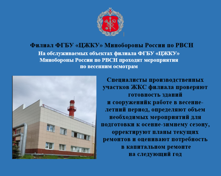 На обслуживаемых объектах филиала ФГБУ «ЦЖКУ» Минобороны России по РВСН проходят мероприятия по весенним осмотрам. На обслуживаемых объектах филиала ФГБУ «ЦЖКУ» Минобороны России по РВСН проходят мероприятия по весенним осмотрам.